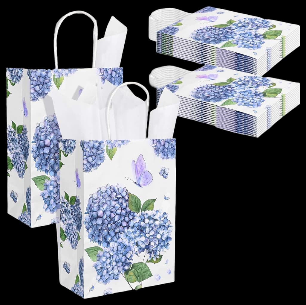 Amazon.com: 24Pcs Blue Floral Gift Bags with White Tissue Paper ...