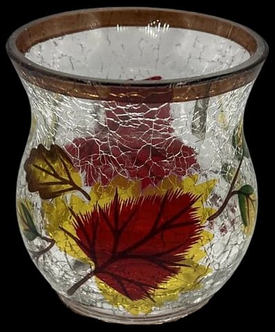 Accents | Autumn Oak Maple Leaf Crackle Glass Votive Candle Holder Vase ...