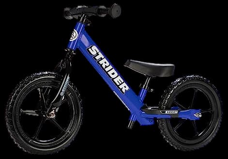 Strider 12” Sport Bike, Blue - No Pedal Balance Bicycle for Kids 1 to 4 Years - Includes Safety Pad, Padded Seat, Mini Grips & Flat-Free Tires - Tool-Free Assembly & Adjustments