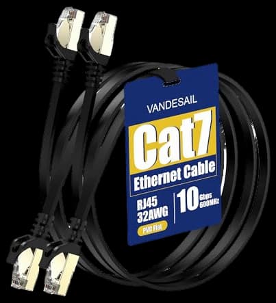 Vandesail® CAT7 Shielded RJ45 Ethernet Patch Cable/Network Cable/Professional Gold Plated Plug STP Wires Cat 7 Networking Cable Premium/Patch/Modem/Router/LAN (2*(16 ft-5m-Black Flat Shielded))