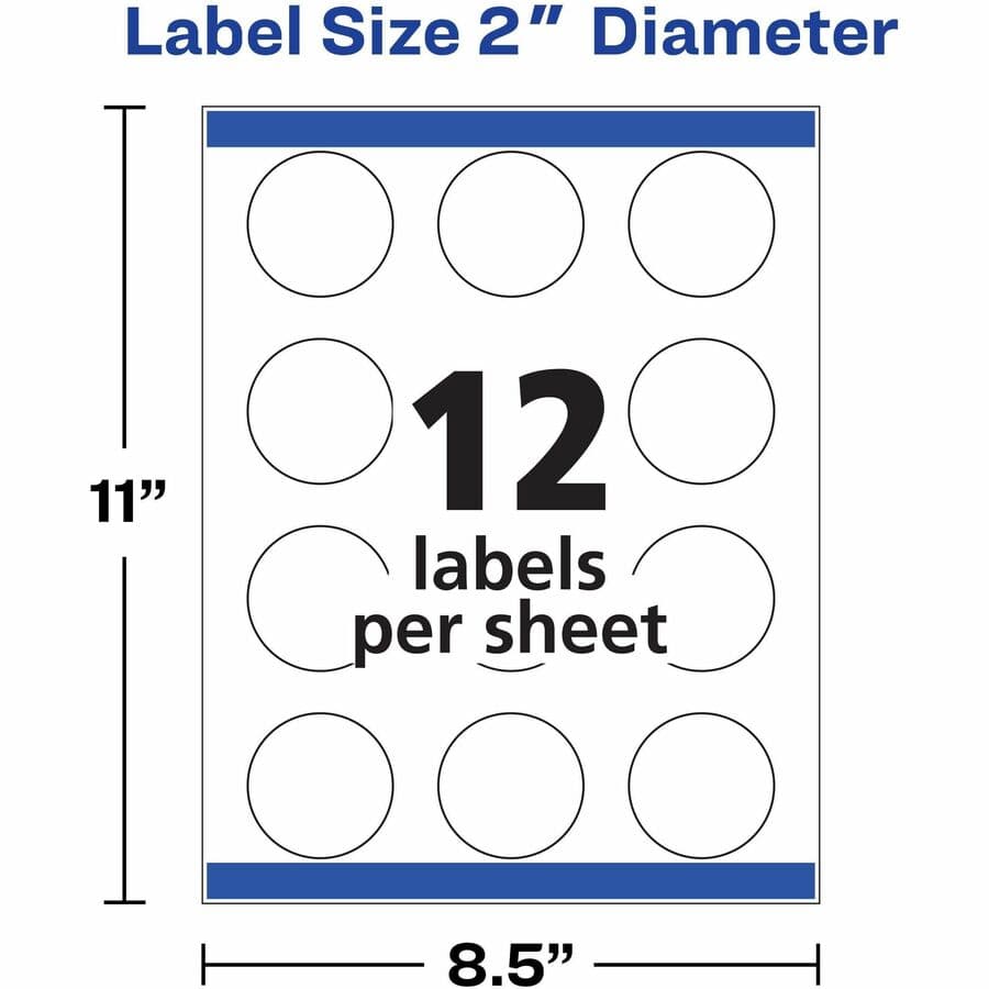 Avery® Print-to-the-Edge Glossy Round Labels - - Width2" AVE22825, AVE ...
