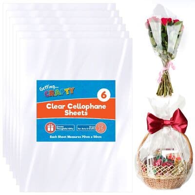 6-12pk Clear Cellophane Sheets 70cm x 50cm Gift Wrap See Through ...
