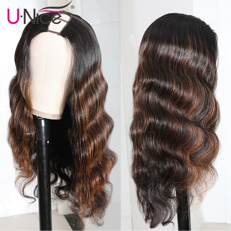 UNice Indian Ombre Balayage Brown Body Wave U Part Human Hair Wig ...