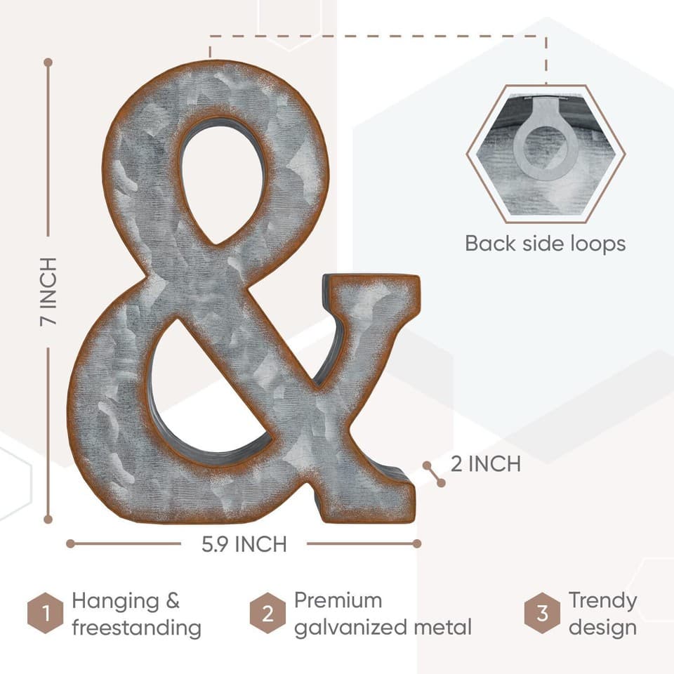 Galvanized Metal Letters for Wall Decor -3D Letter for Hanging or ...