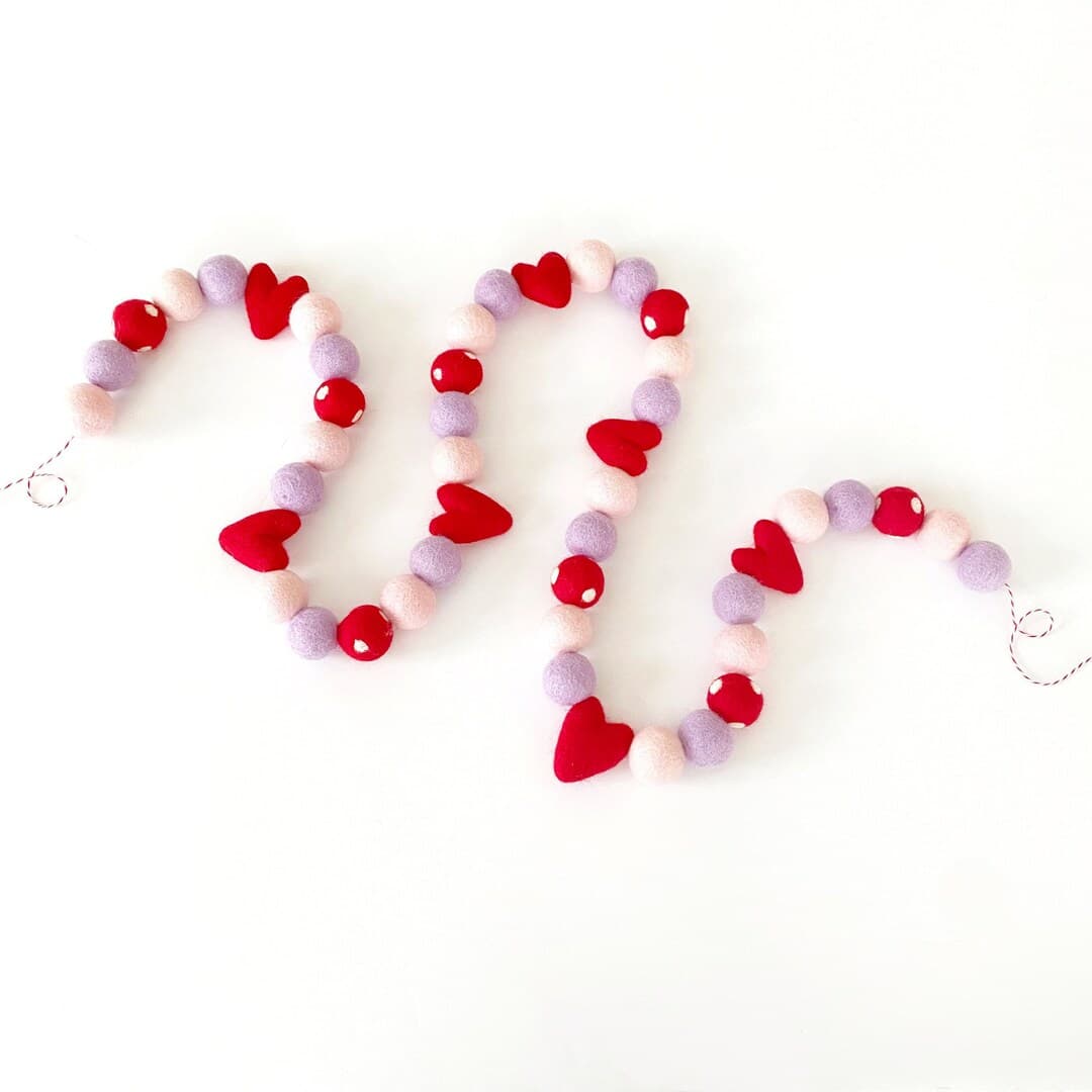 Valentine's Day Felt Ball Garland Felt Hearts Heart Garland Valentine's ...