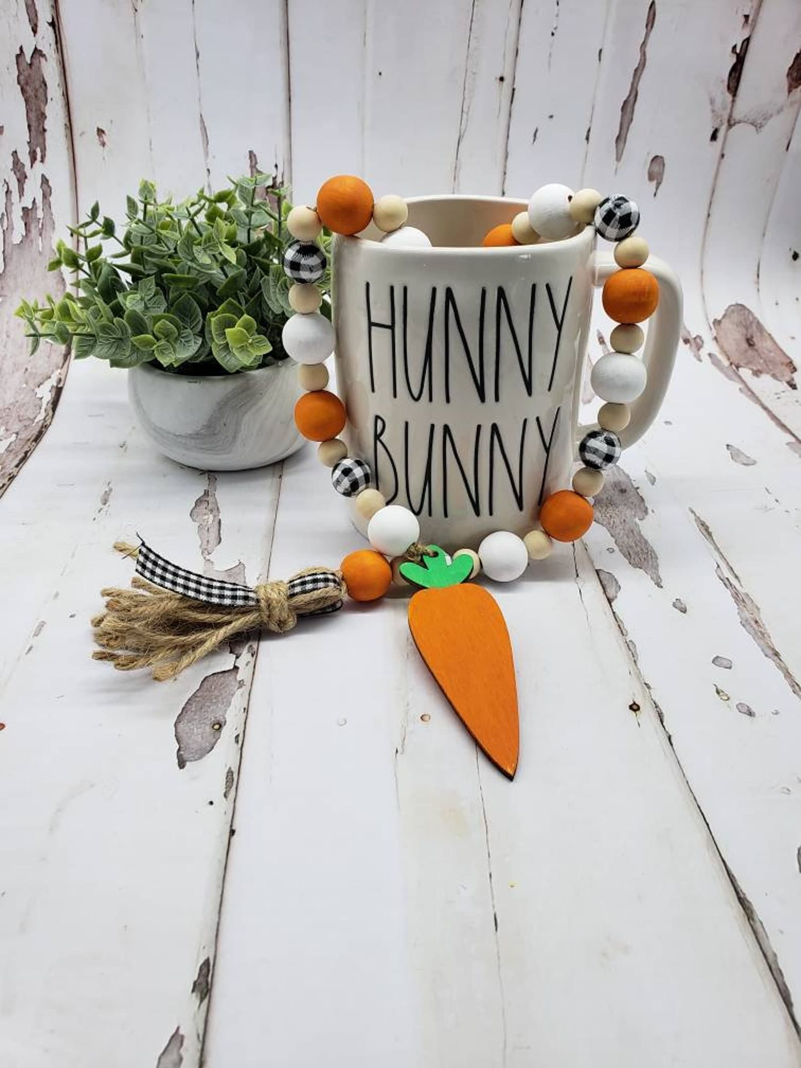 Bunny Carrot Gingham Plaid Wood Bead Garland for Rae Dunn - Etsy