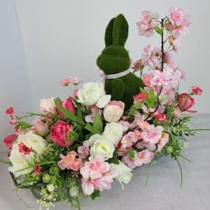 Spring Easter Moss Bunny Arrangement With Tulips R…