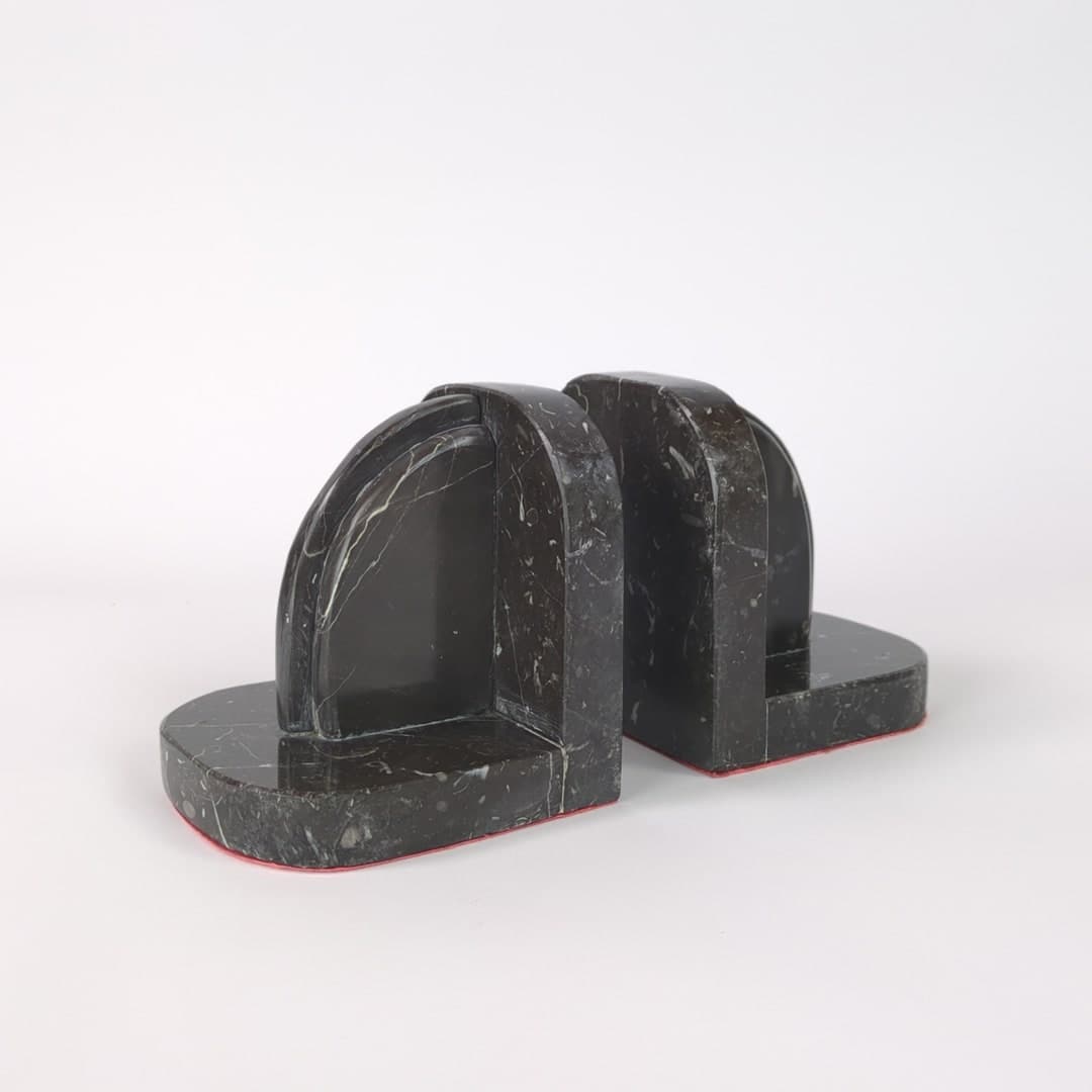 French Art Deco Marble Bookends, Vintage Pair of Carved Black Marble ...