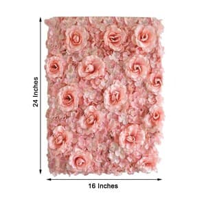 11 Sq Ft - 4 Panels Blush Silk Rose & Hydrangea Flower Wall Panel for ...