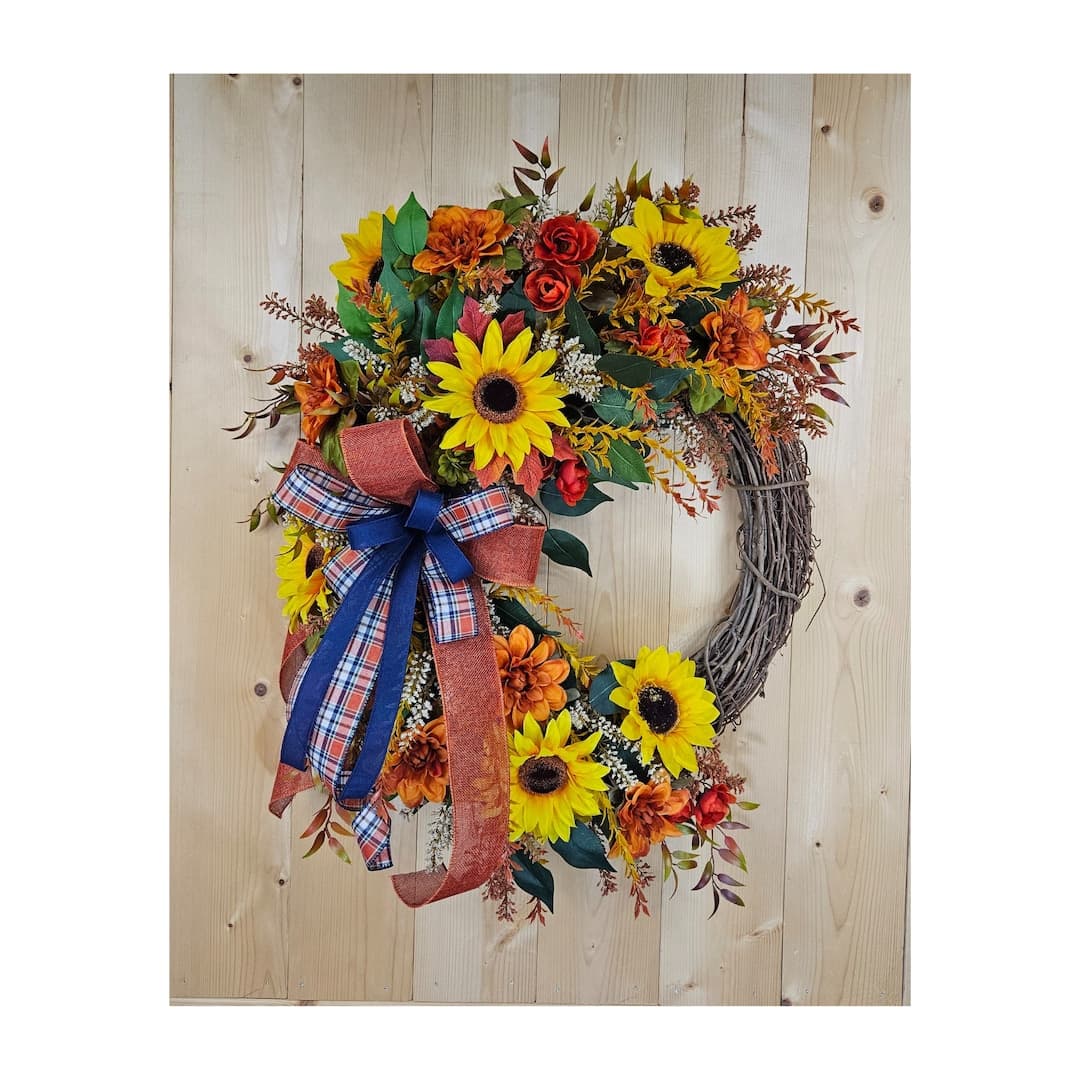 Fall Sunflower Grapevine Wreath, Autumn Floral Wreath, Harvest Twig ...