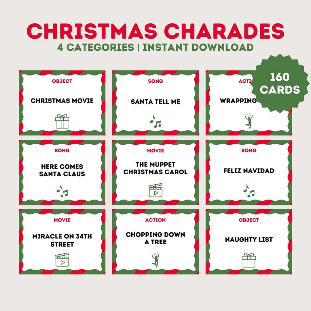 Christmas Charades Game, Christmas Printable Game, Christmas Party Game ...