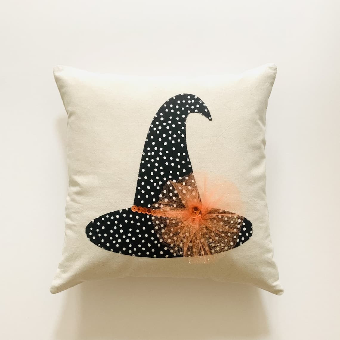 Witch Hat Pillow Cover: Halloween Decor With Orange Tulle (18x18") - Etsy