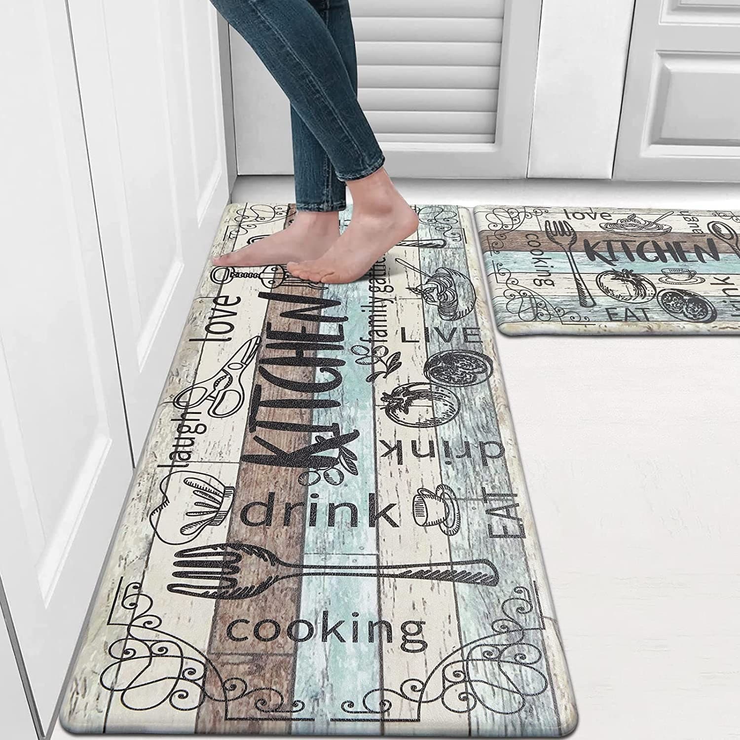 Anti Fatigue Kitchen Rug Set With Runner Non Slip Floor Mat Thick ...