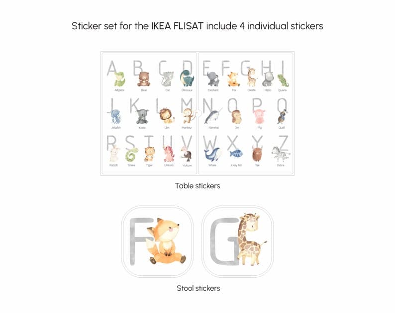 Montessori ABC Animals Stickers Set for IKEA FLISAT Kids Table ...