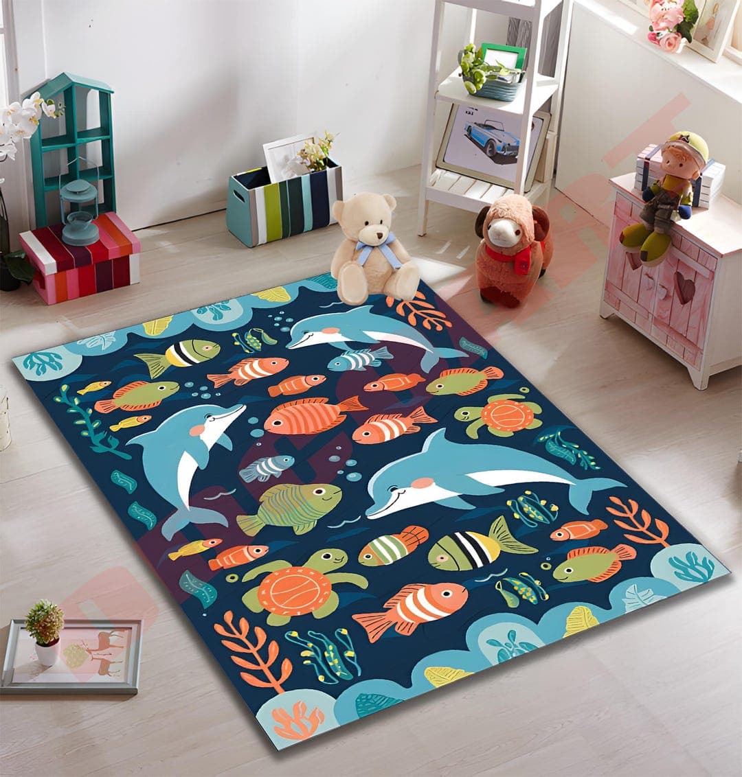 Dolphin Rug, Playmat, Kids Room Rugs, Under Sea World Rug, Fish Rug ...