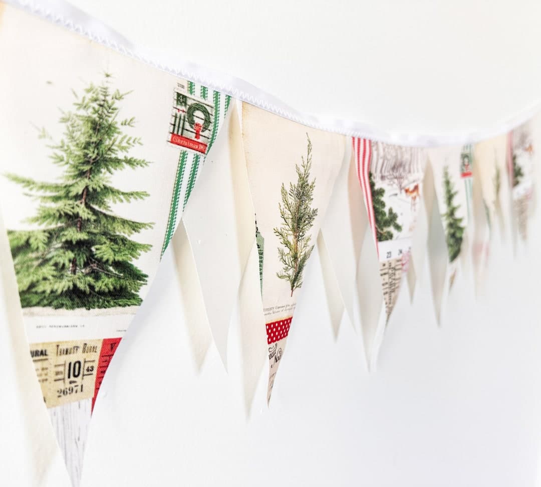 Christmas Garland, Banner, Bunting, Vintage Fabric, Christmas Tree ...