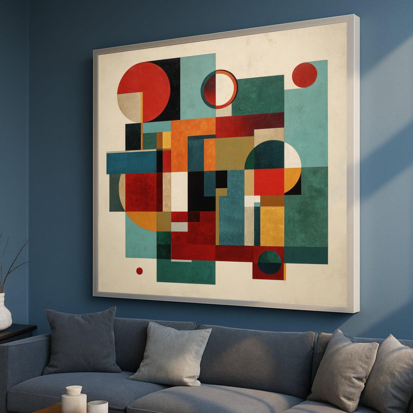 Abstract Geometric Shapes Canvas Wall Art, Modern Colorful Blocks ...