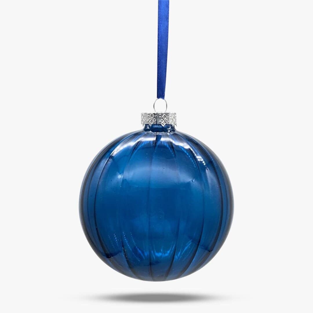 Cobalt Blue Striped Glass Ball Ornament - Set of 6 - Etsy