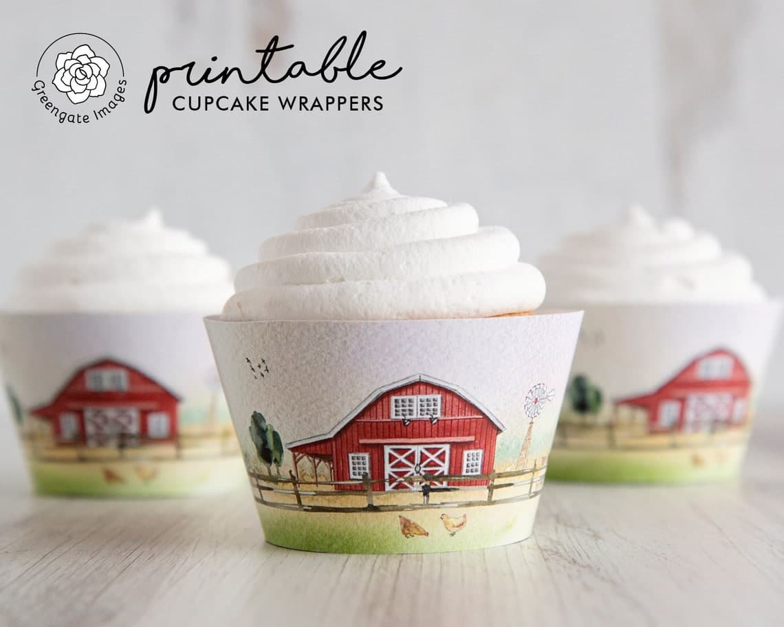 Farm/barn Cupcake Wrappers PRINTABLE Cupcake Wraps Pdf Farm | Etsy