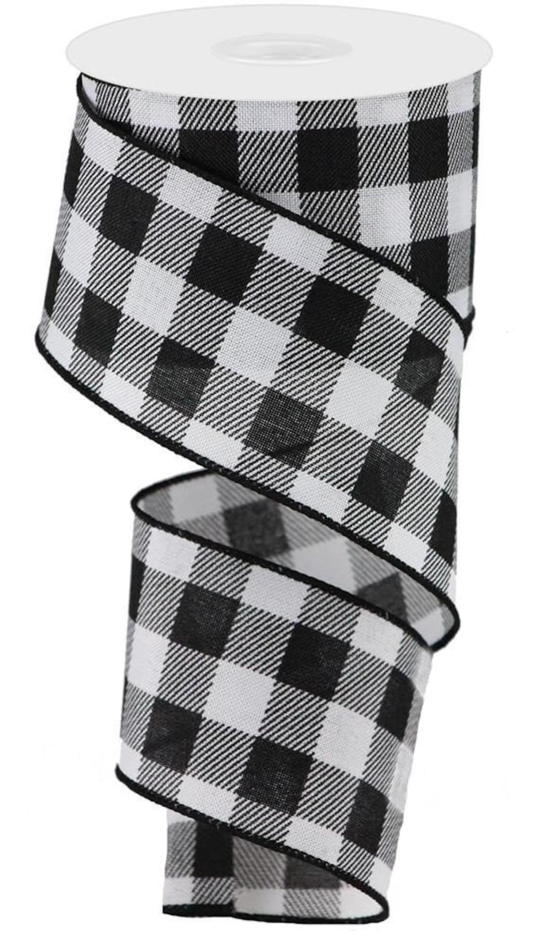 Black White Plaid Buffalo Check Wired Woven Ribbon, Bow Ribbon, Gift ...