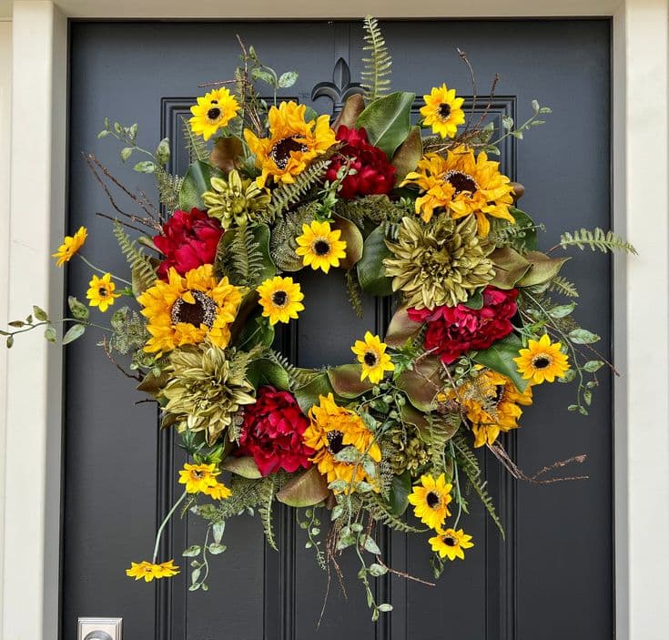 Harvest Sunrise Sunflower Wreath | Sunflower wreaths, Fall thanksgiving ...