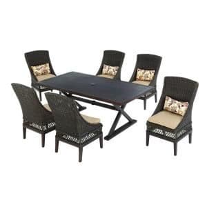 Hampton Bay Woodbury 7-Piece Wicker Outdoor Patio Dining Set with ...