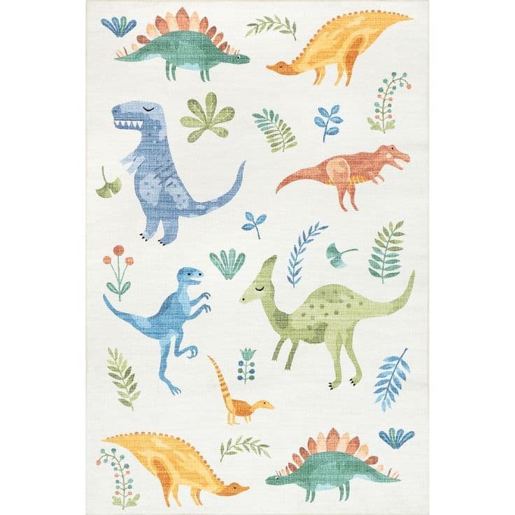 Nuloom Eamon Dinosaur Pet Friendly Machine Washable Kids Area Rug ...