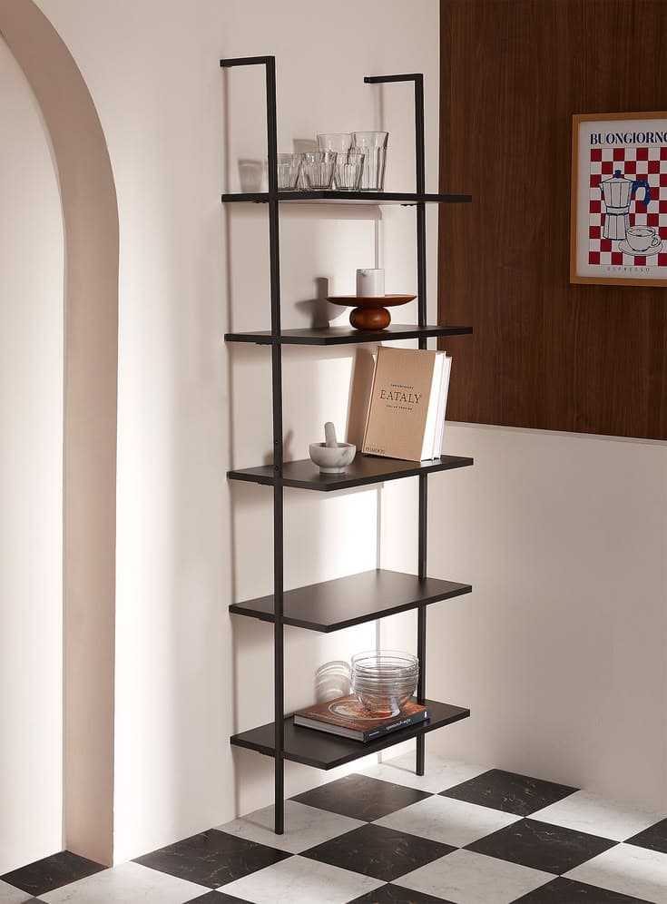 Simons Maison - Minimalist ladder-shaped bookshelf (Home, Black)