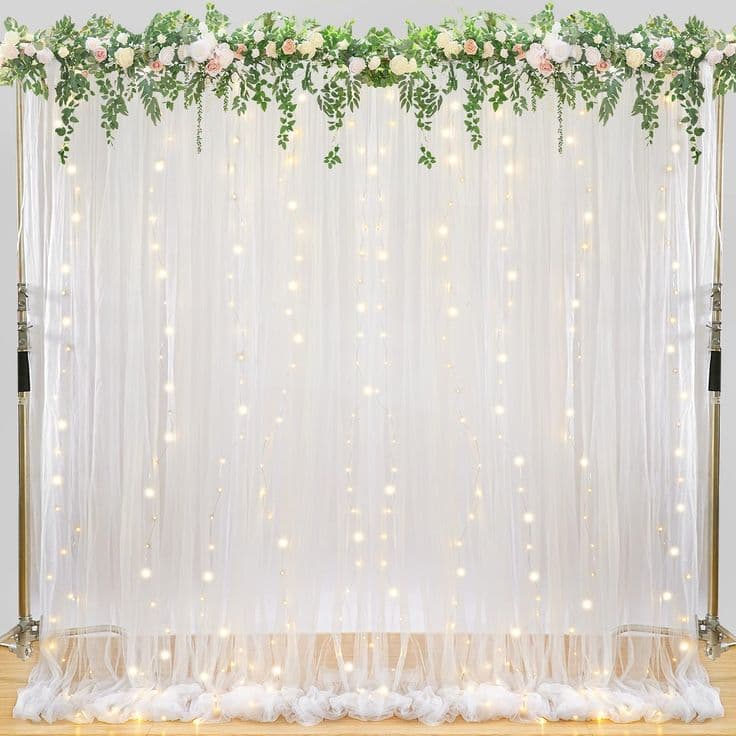 Tulle Backdrop Curtain with Lights: 2 Pcs 5×10ft White Sheer Fabric ...