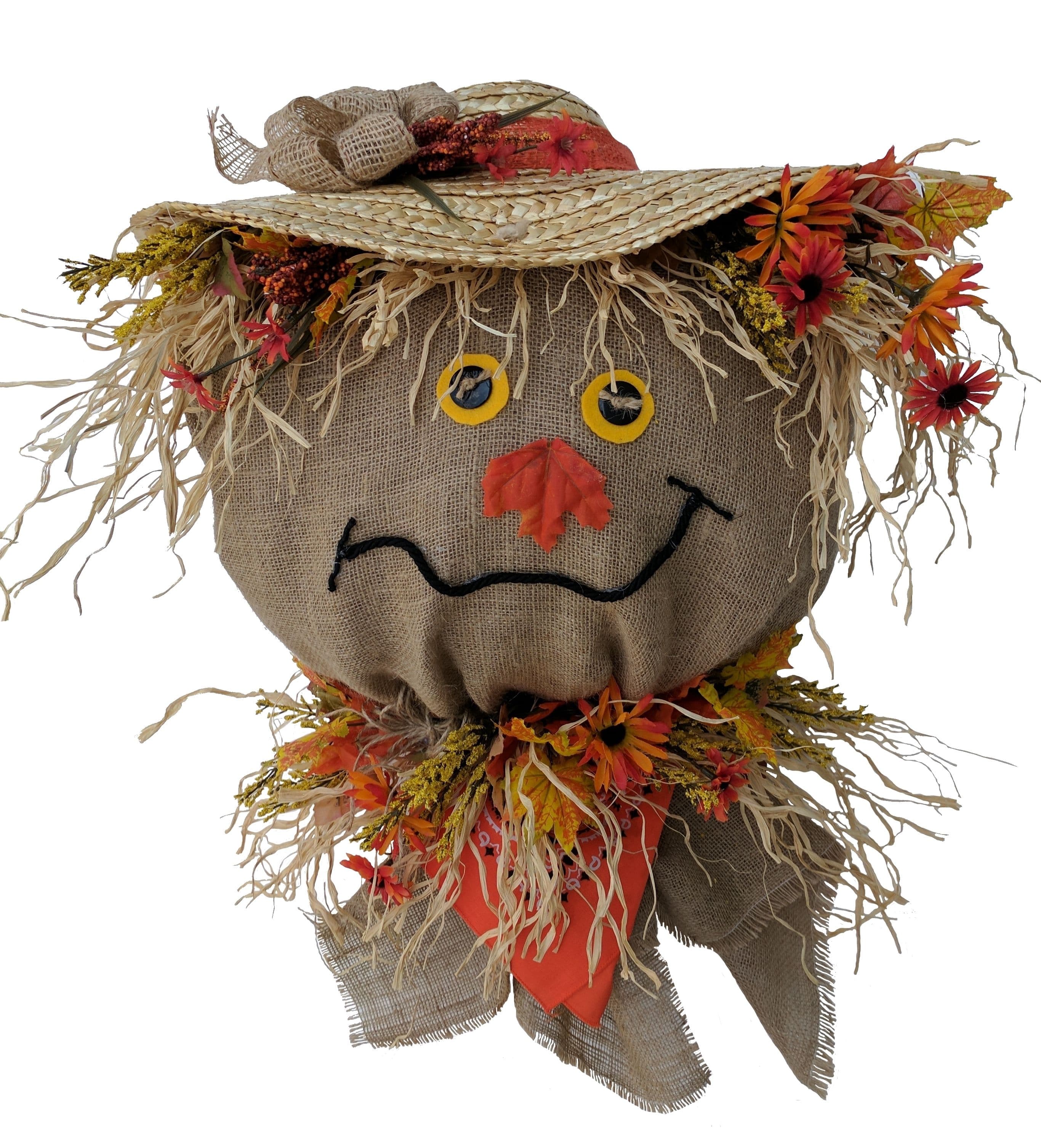 Welcome fall with this unique handmade hanging burlap scarecrow head ...