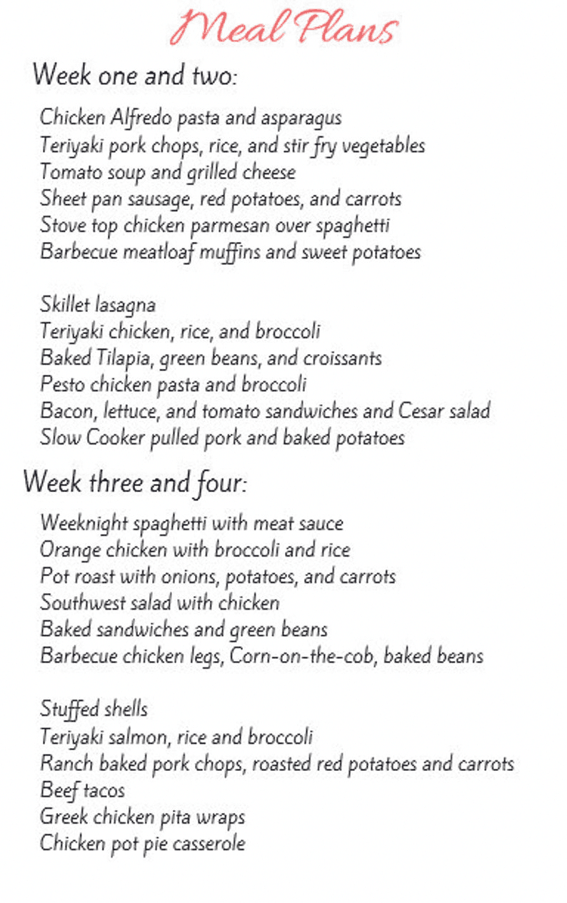 4 Week Rotating Meal Plan - Etsy | Meal planning menus, Meal planning ...