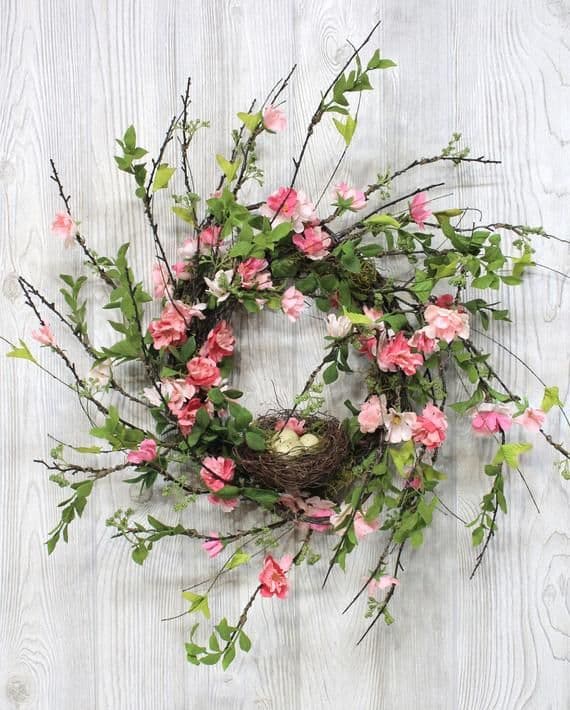 Light & Airy Cherry Blossom Wreath with Bird Nest, Spring Wreath ...