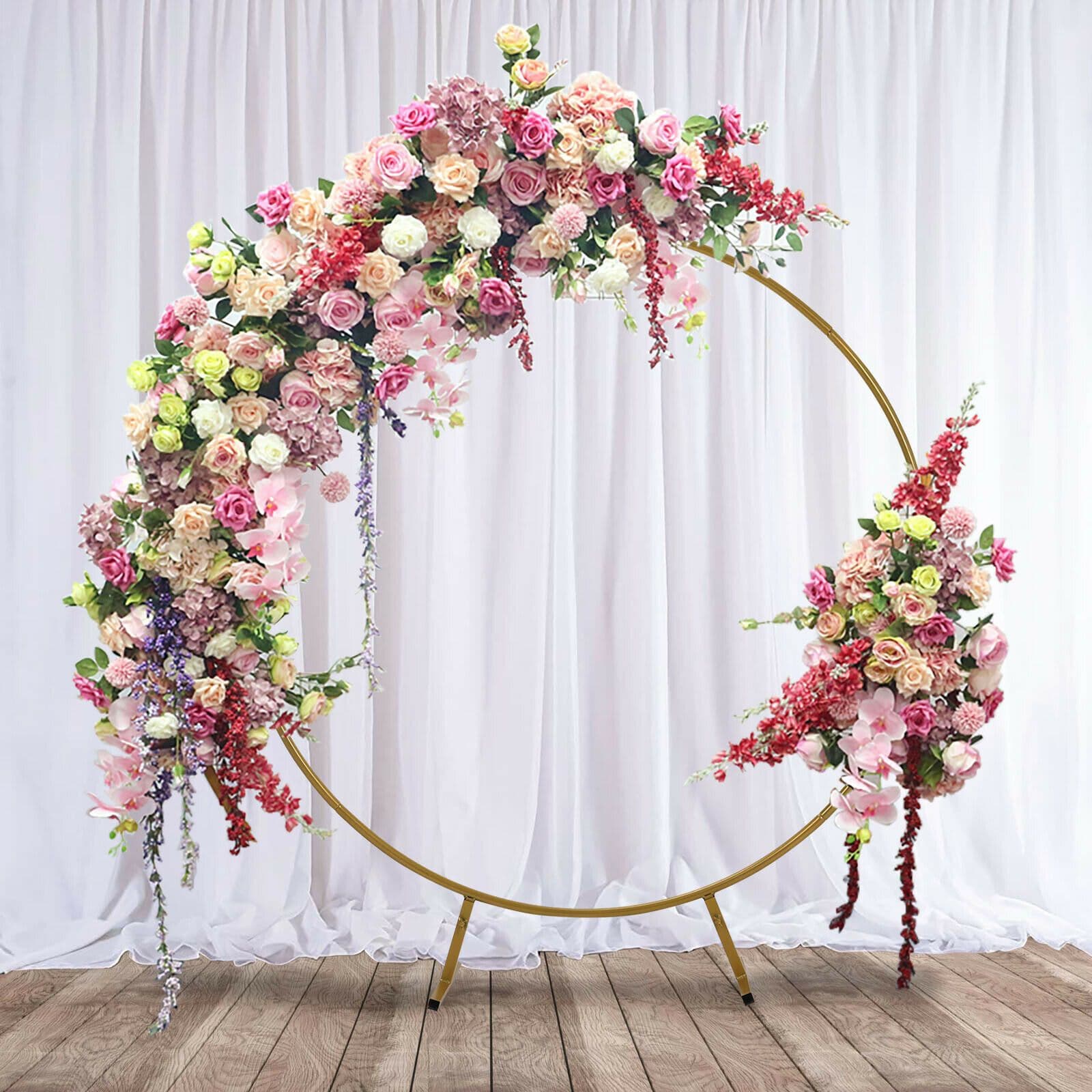 150Cm Circle Gold Hoop Arch Stand Metal Wedding Flower Balloon Backdrop ...