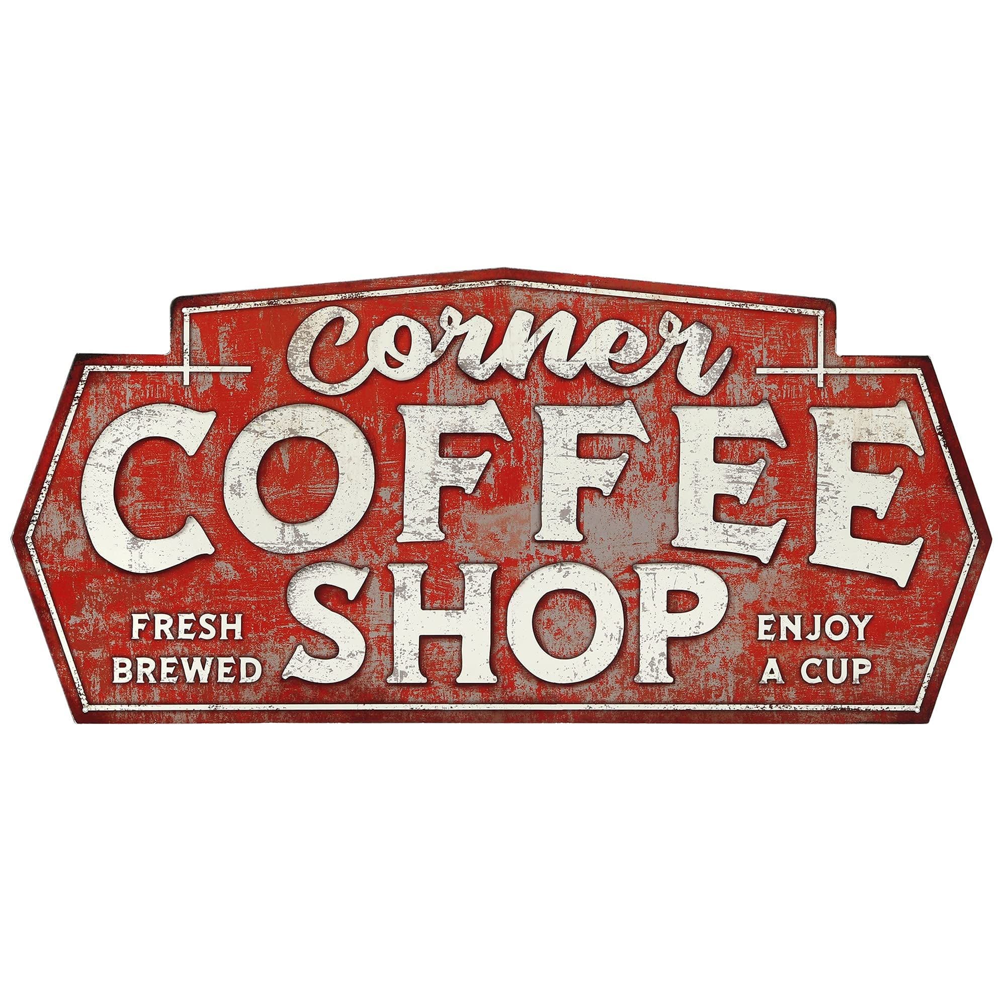Open Road Brands Corner Coffee Shop Metal Sign - Large Vintage Coffee ...