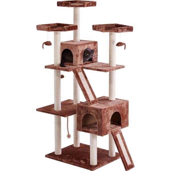 FRISCO 72-in Large Base Faux Fur Cat Tree & Condo, Brown - Chewy.com