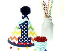 36 HOUR SALE CUSTOM Rainbow Chevron Fabric Birthday Hat