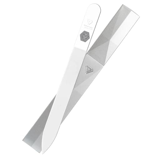 Bona Fide Beauty Czech Glass Nail File for Natural Nails Set, 5-Pack Etched Files with Hardcases (180/240 grit). Genuine Bohemian Glass from The EU.