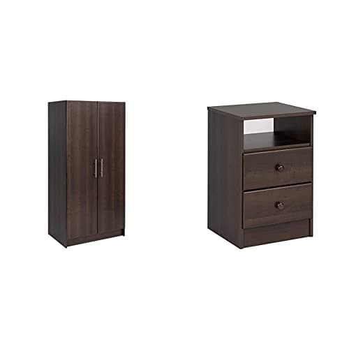 Prepac EEW-3264 Elite 32" Wardrobe Cabinet + EDNH-0402-1 Astrid 2-Drawer Nightstand (Espresso)