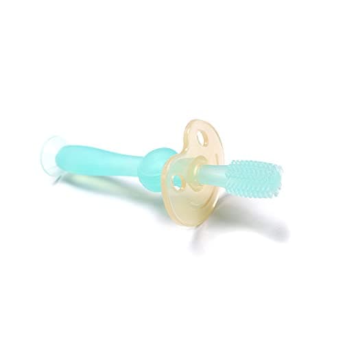 haakaa 360° Silicone Baby Toothbrush Teether with Suction Base Infant Toothbrush Training Massage Teether for Baby,1pc (Blue)