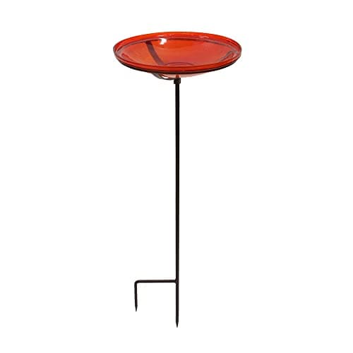 Achla Designs 201-6333 Crackle Glass Bowl with Stake, 14-in, Red Birdbath