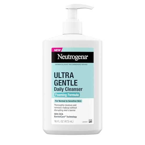 Neutrogena Daily Foaming Facial Cleanser, Makeup Remover Face Wash, Ultra Gentle, +33% more per bottle, 473 mL, white