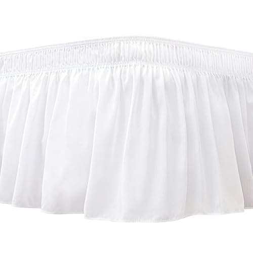 Biscaynebay Wrap Around Bed Skirts for King & Cal King Beds Extra Long Drop of 21", White Adjustable Elastic Dust Ruffles Easy Fit Wrinkle Resistant Silky Luxurious Fabric Machine Washable