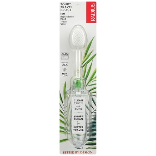 RADIUS Tour Travel Brush & Case With Replaceable Brush Head ADA Accepted Toothbrush Improve Gum Health - Blue - Pack of 1