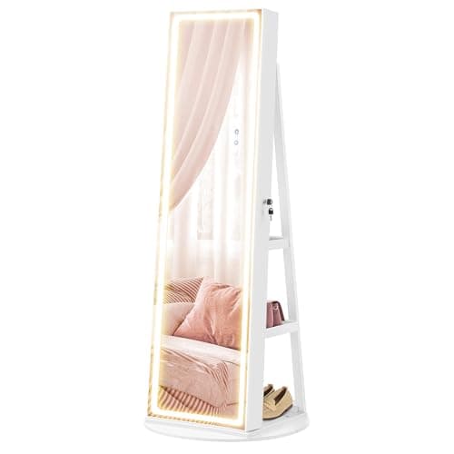 SONGMICS 360° Swivel Mirror Jewelry Cabinet Standing 6 LEDs Jewelry ...