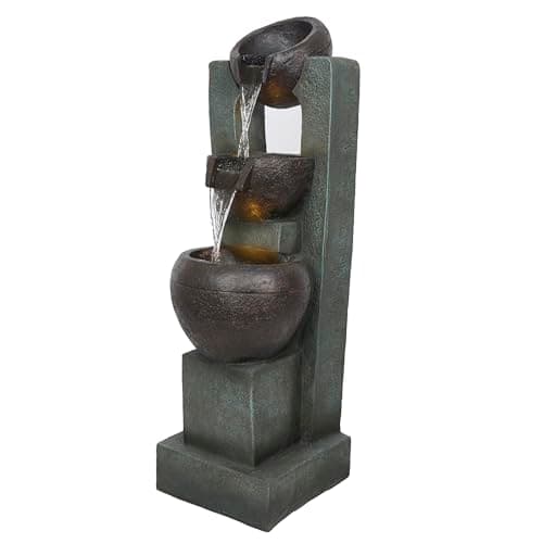 Alpine Corporation 43"H Solar 3-Tier Cascading Vase Fountain Yard ...