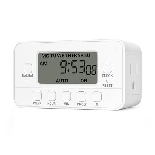 BN-LINK 7-Day Heavy Duty Digital Timer with Dual Outlet, LCD Display, 3-Prong Programmable Design, for Lights, Fans, Coffee Machine, Home, Kitchen, Office, Indoor Use, 125V, 15A, 1875W, 60Hz