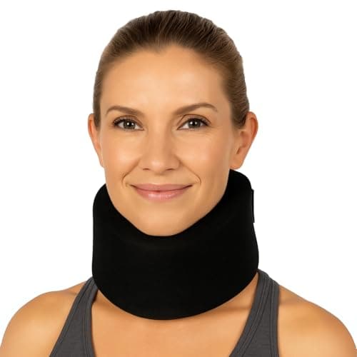 Neck Brace by Vive - Cervical Collar - Adjustable Soft Support Collar Can Be Used During Sleep - Wraps Aligns & Stabilizes Vertebrae - Relieves Pain & Pressure in Spine (4 Inch)(Black)