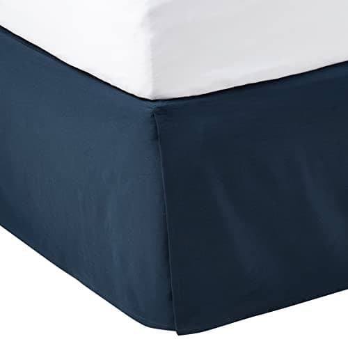 Amazon Basics Lightweight Pleated Bed Skirt - Queen, Navy Blue