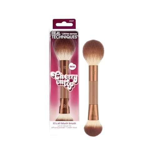 Real Techniques Tapered Cheek Makeup Brush, For Blush, Highlighter, or Loose Powder, Soft Bristles, Precise Makeup Application, Pink, Aluminum Handle, 1 Count