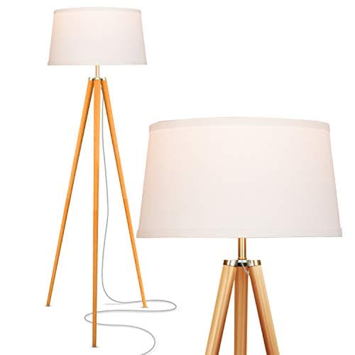 Emma Tripod Walnut Wood Floor Lamp | Cotton Drum Shade | Brightech